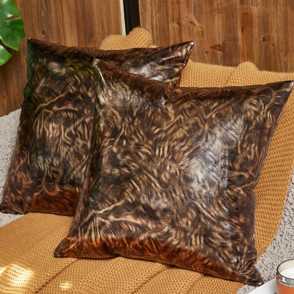 5170 Tiger Print Black and Gold Pillow Cover Set of 2 22x22 Inch Animal